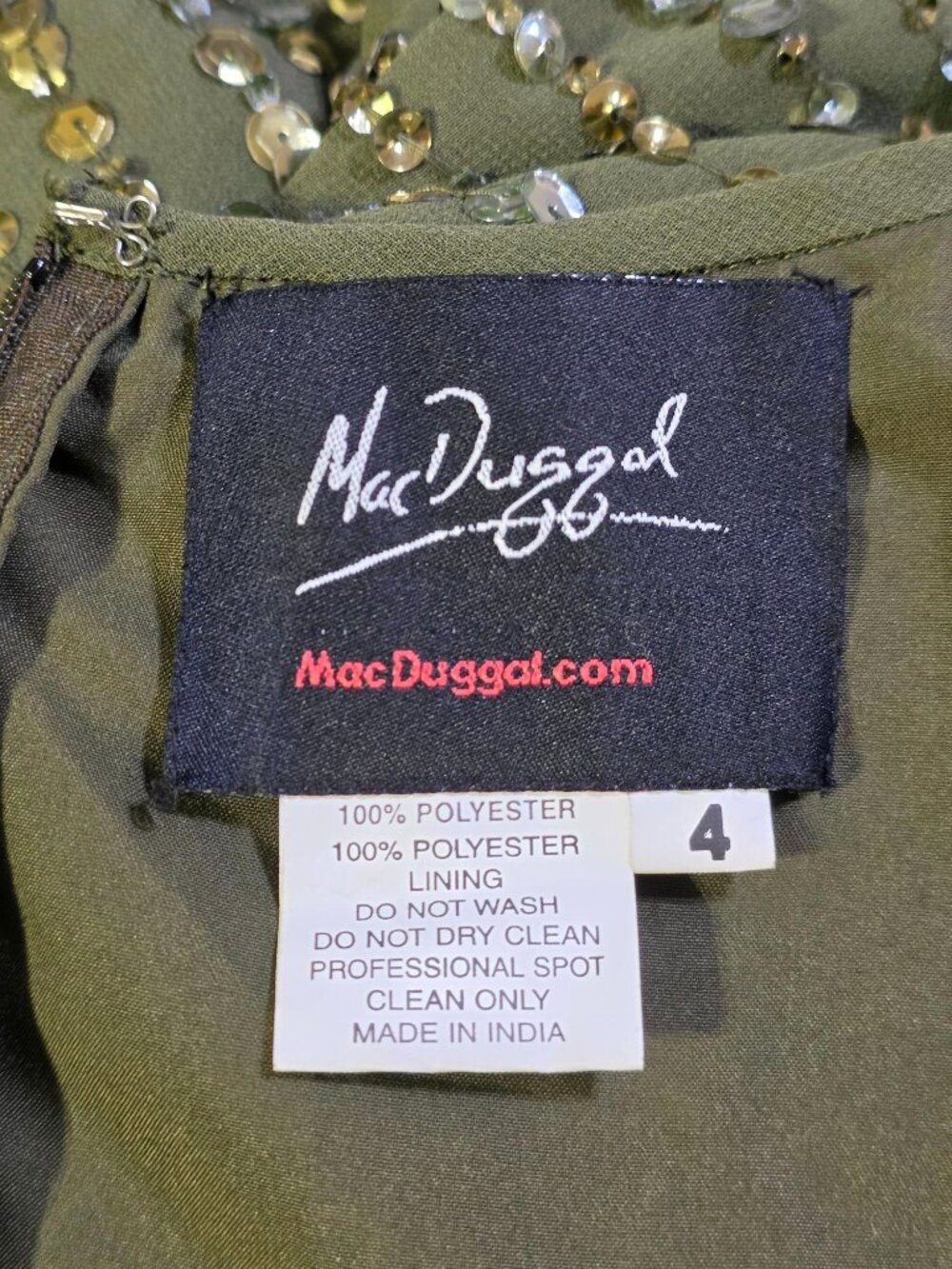NWT Mac Duggal Women's Olive Sequined High Neck Sleeveless Column Gown Sz 4 3897 - Picture 8 of 16
